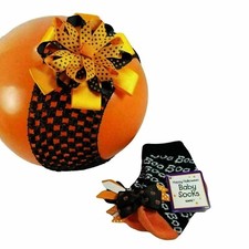 Halloween Costume Baby Newborn Pair of Socks and Headband Set Black Orange New