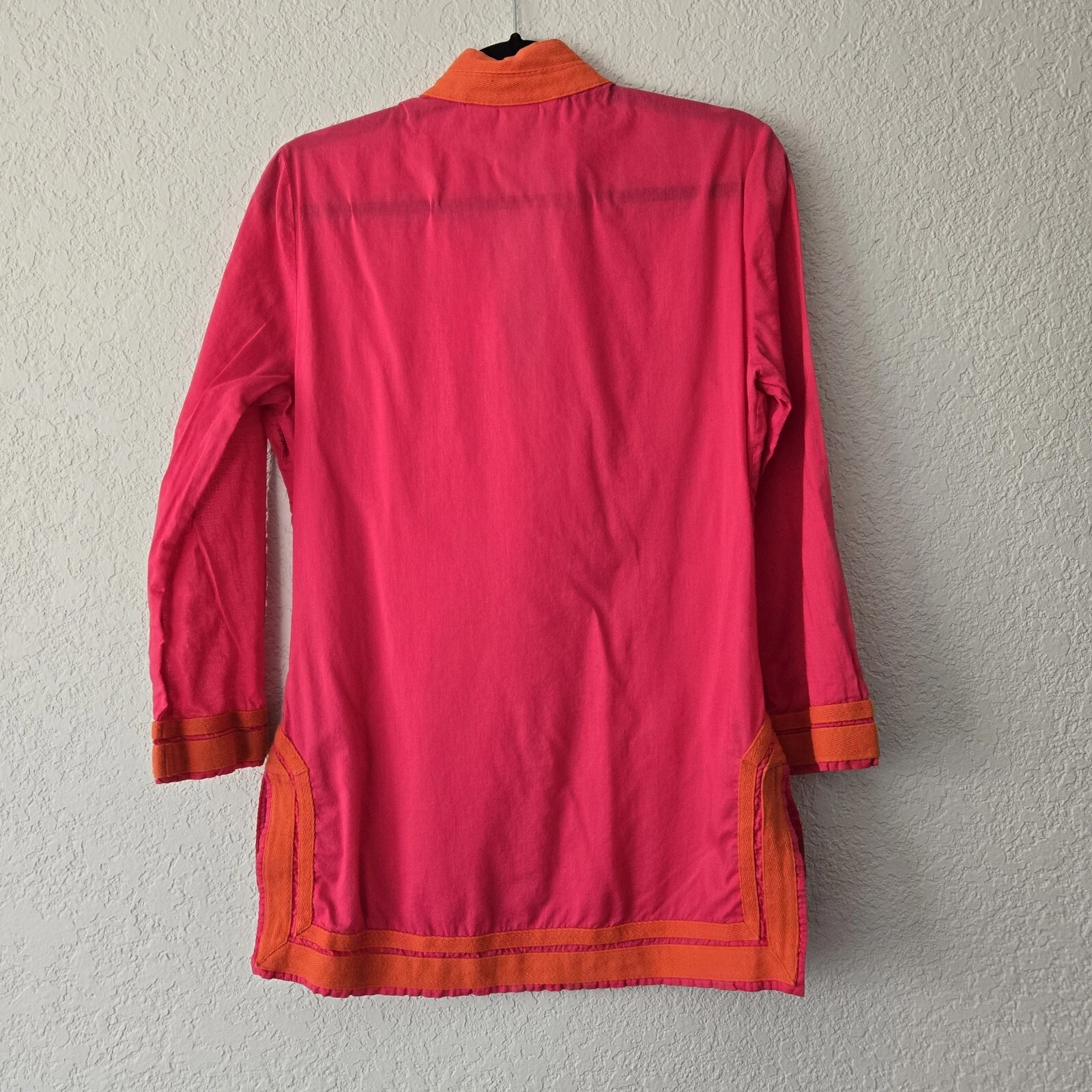 Tory Burch 8 tunica collo spacco rosa e arancione blusa orlo spacco
