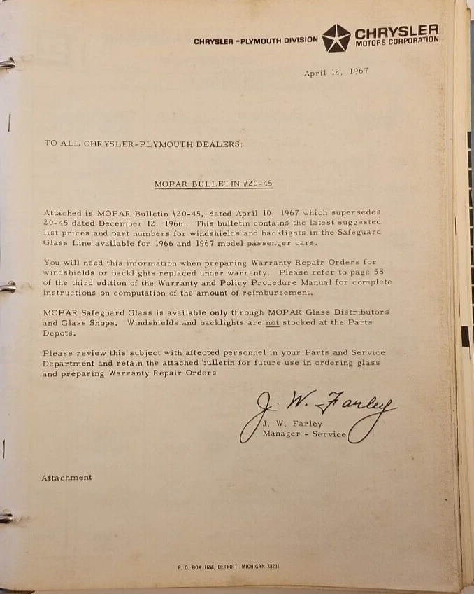 1965-1967 Plymouth Dealership Service Dept. Operation Time Schedule W/Extra - Image 3 of 4