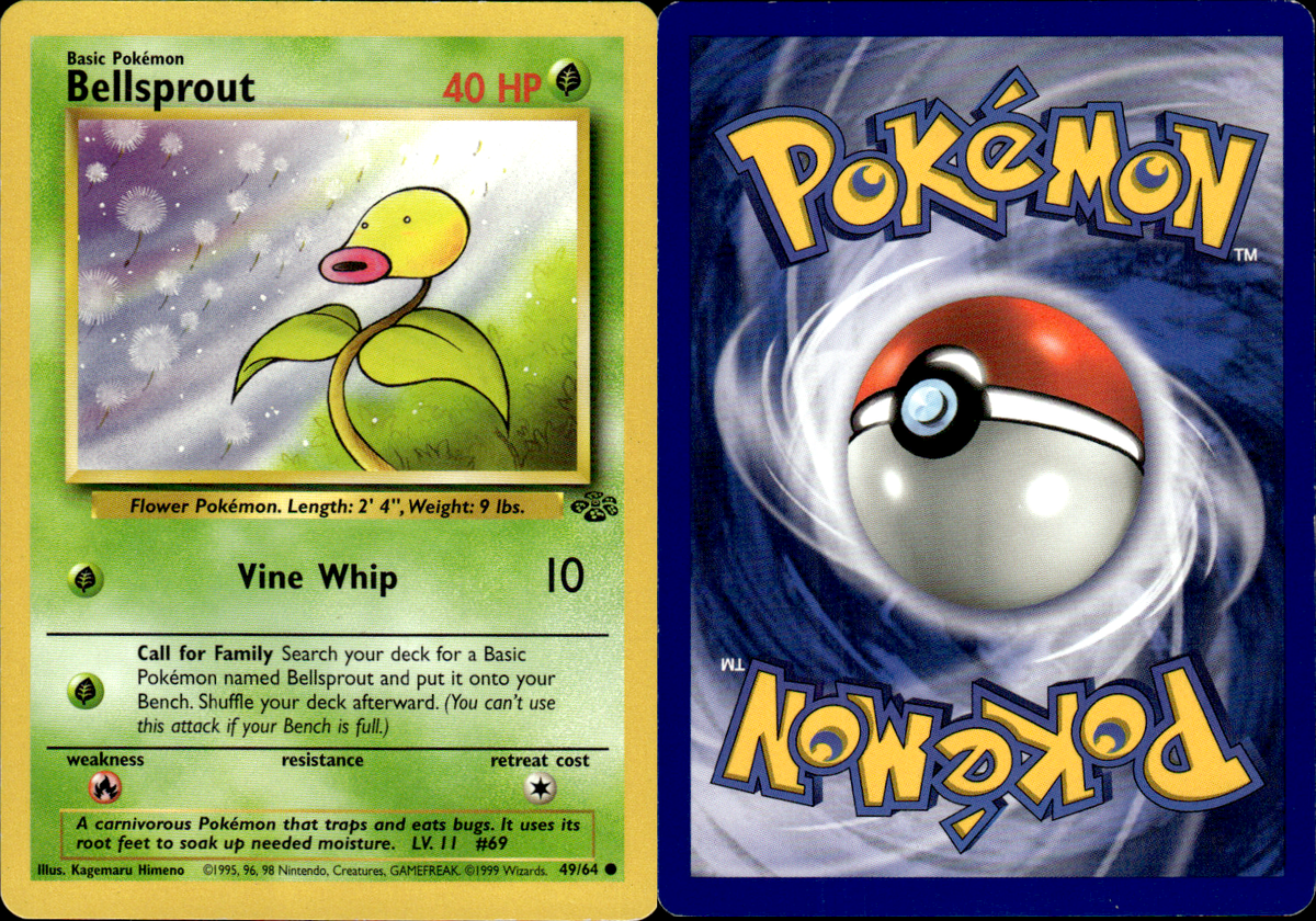 pokemon card bellsprout Pokmon #69 TV Animation Blue Logo 1st Print ENG L0152 AGS Collectibles Common Retreat cost Bellsprout HP 60 Bind Down