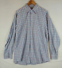 Scott Barber Shirt XL Blue Yellow Plaid Micro Pattern Long Sleeve Button Down