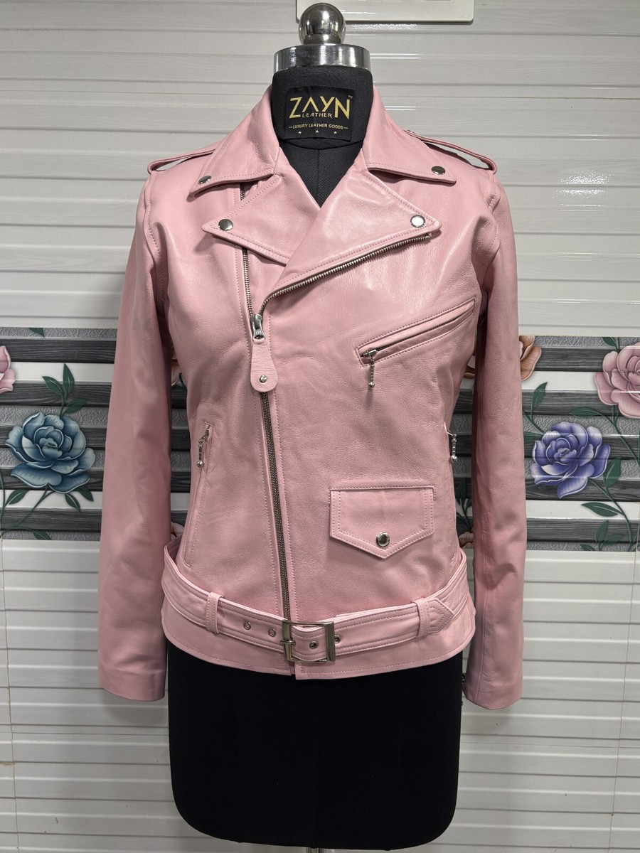 Women Baby Pink Color Leather Jacket Soft Lambskin Genuine