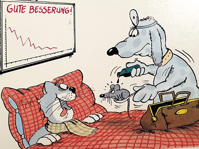 Nostalgische Grußkarte, Maus-Medizin, 1989, Cartoon, Humor, Uli Stein