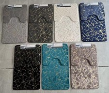 2 PIECE SOFT MARBLE MEMORY FOAM BATH MAT PEDESTAL SET NON-SLIP BATHROOM RUG