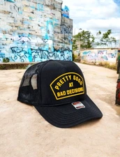 BLACK Foam Trucker Snapback OTTO Hat  Yellow "PRETTY GOOD AT BAD DECISIONS" NEW