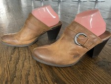 BOC Born Brown Leather Mule Clogs Block Heel Closed Toe BC2824 Women's 10/42