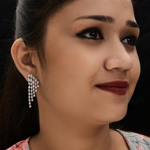 5.25 Ct Lab Grown CVD Pear Diamond Chandelier Earrings 14k White Solid Gold - Picture 6 of 9