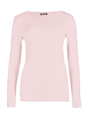 New Ladies Plain Long Sleeve Crew Neck Top Shirt Casual Printed t shir Size 8-26 - Picture 24 of 55