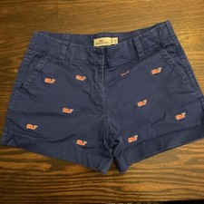 Vineyard Vines Girls Blue Pink Logo Chino Classic Casual Stretch Shorts Size 10