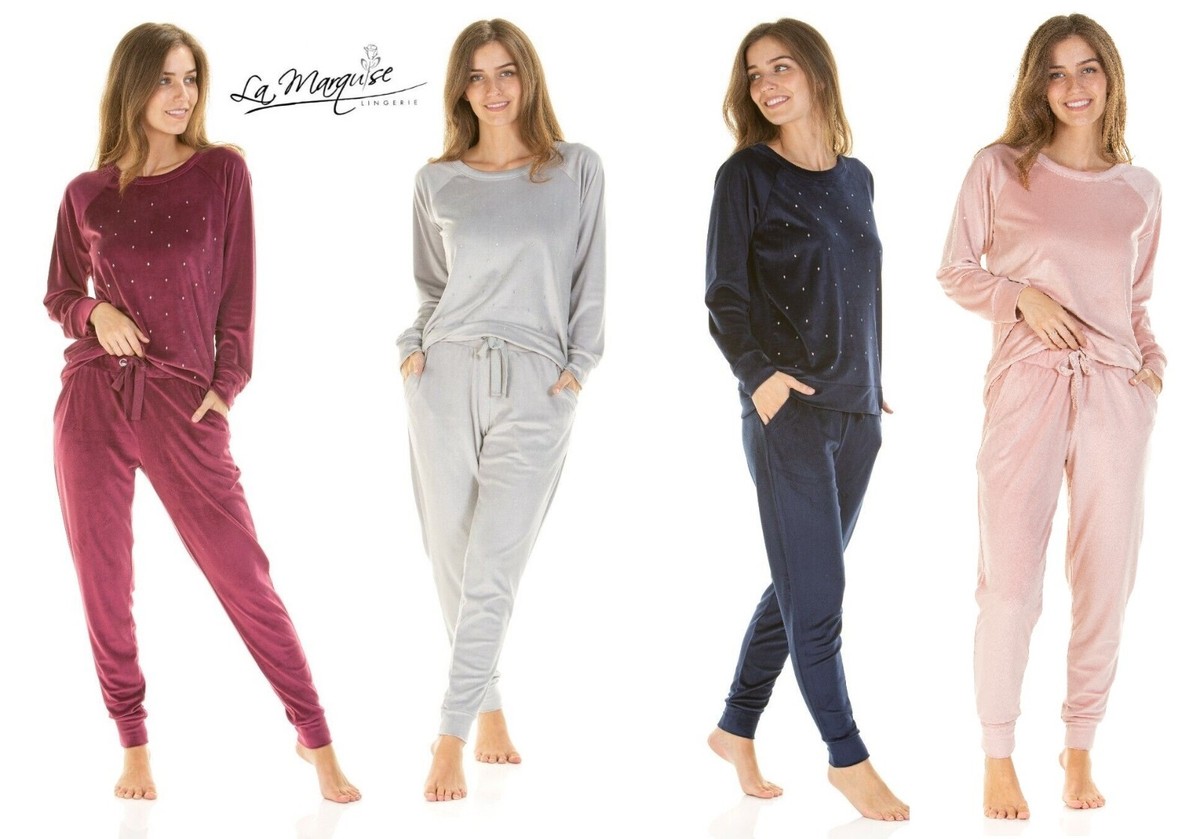 LADIES LA MARQIUSE ULTRASOFT VELOUR LOUNGEWEAR DIAMOND PYJAMAS s