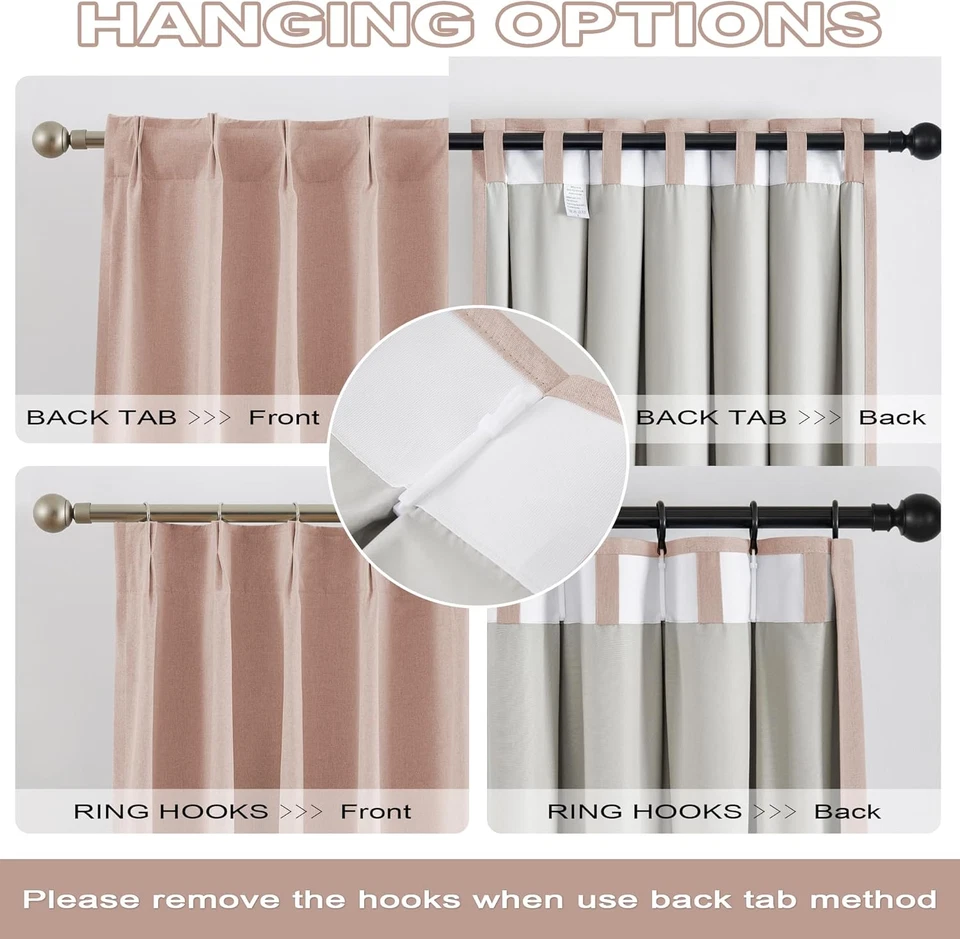 Cortinas opacas plisadas pellizcadas para decoración de dormitorio de niñas rosa polvorienta bebé rosa - R Foto 4 de 4