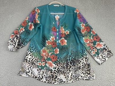 Soft Surroundings Tunic Crepe Roll-Tab Floral Animal Lagenlook Art-to-Wear Sz M