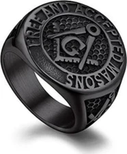 Bandmax Masonic Ring 316 Stainless Steel Freemason Men's Signet BLACK