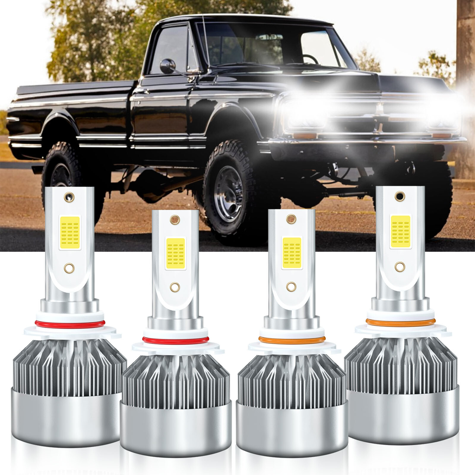 For GMC K2500 1988-2000 4x LED Headlight Bulbs High Low Beam Kit 6000K White