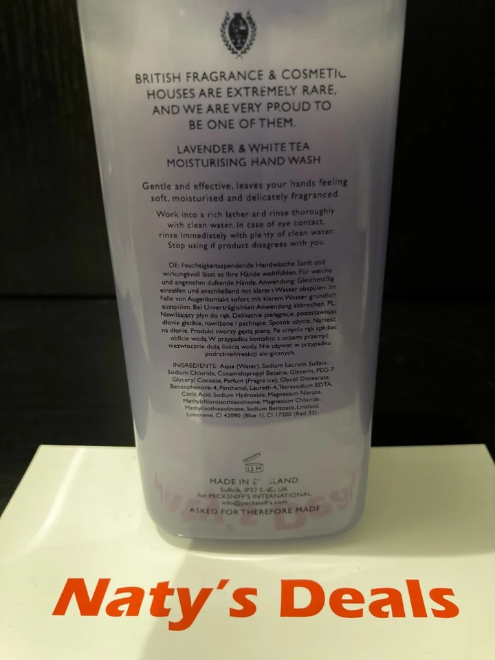 PECKSNIFF'S Лот из 2 ЛАВАНДОВЫХ И БЕЛЫХ ЧАЙНЫХ УВЛАЖНЯЮЩИХ СРЕДСТВ ДЛЯ РУЧНОЙ СТИРКИ 16,9 Каждый - Изображение 2 из 2