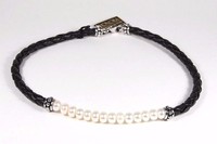 Honora Freshwater Collection White Pearl & Black Braided Leather 16 Necklace Honora Freshwater Collection White Pearl & Black Braided Leather 16 Necklace
