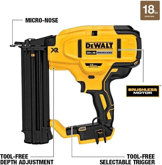 DEWALT 20V MAX* Cordless Brad Nailer, 18GA, Tool Only (DCN680B)