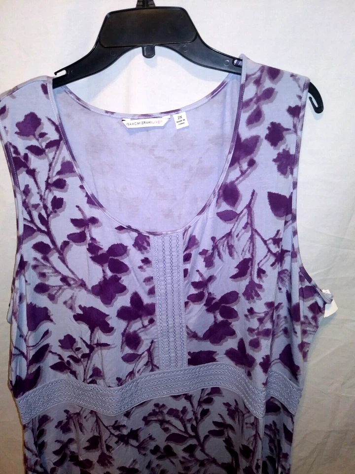 Isaac Mizrahi Live! 2X Vestido sin mangas floral de ciruela lavanda sin mangas Jersey ~ NUEVO SIN ETIQUETAS ~ 1A Foto 4 de 4