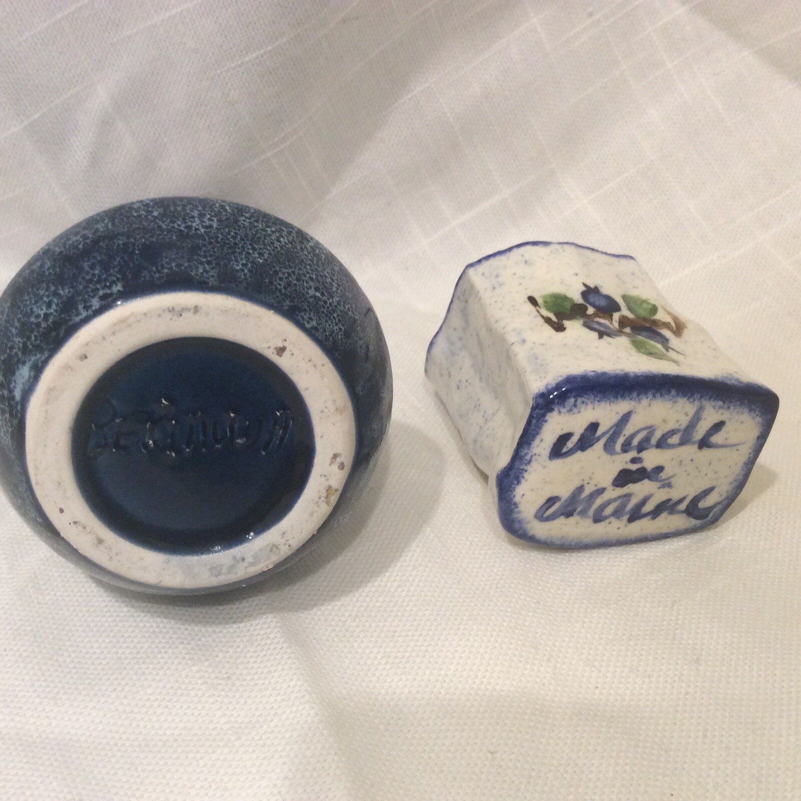 Made in Maine Ceramic Blueberry Toothpick Holder Blue Vase Sponge Ware LOT eBay