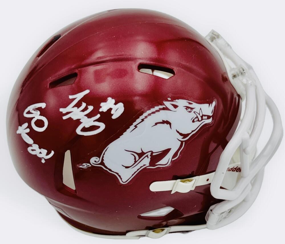Luke Hasz Autographed Signed ARKANSAS RAZORBACKS MINI FOOTBALL HELMET BAS K53 