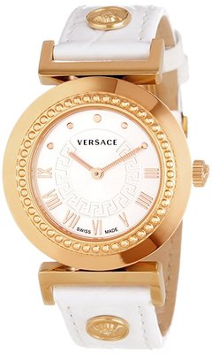 Versace Women's P5Q80D001 S001 Vanity Gold IP Steel White Leather Wristwatch