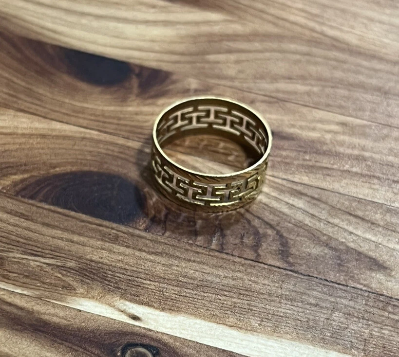 Vintage 14k Yellow Gold Diamond Cut Geometric Wedding Band Marked 585 Sz 7 - Image 2 of 4