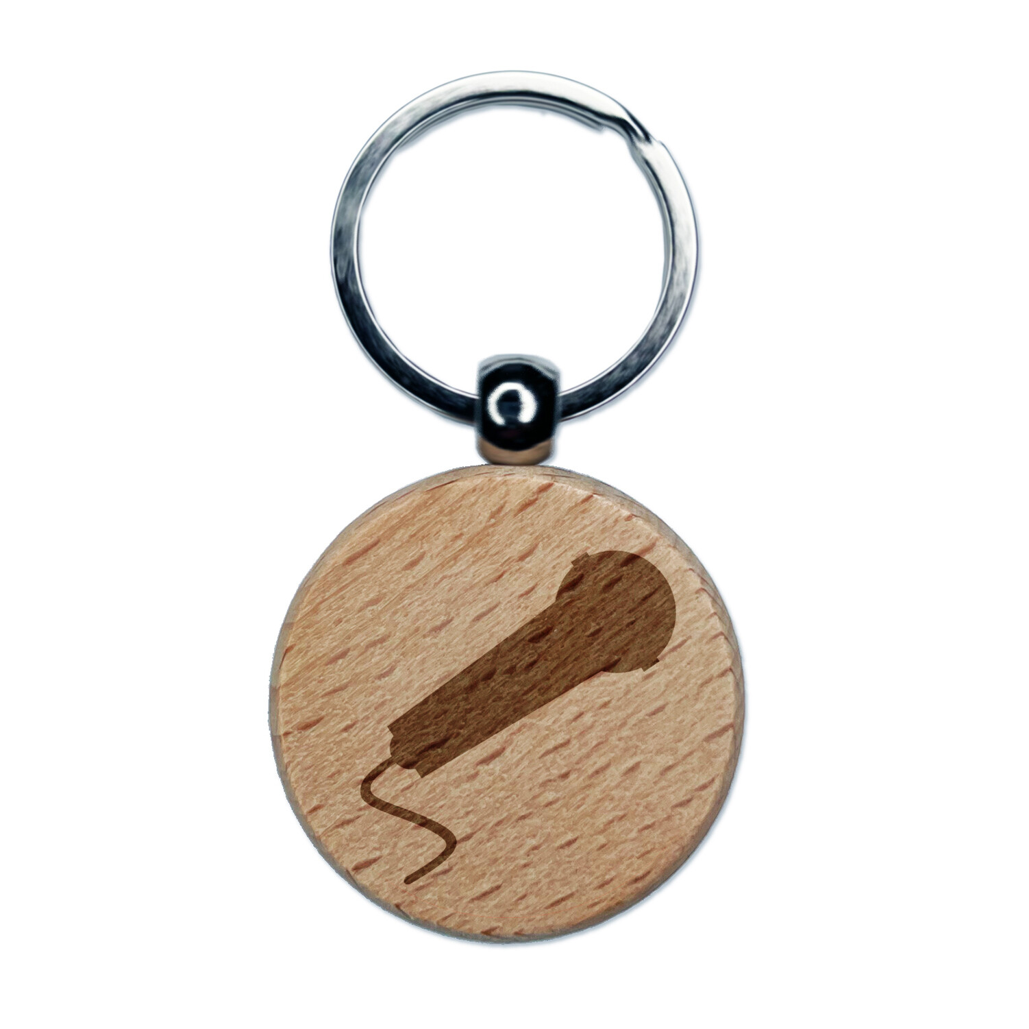 Microphone Solid Engraved Wood Round Keychain Tag Charm-image