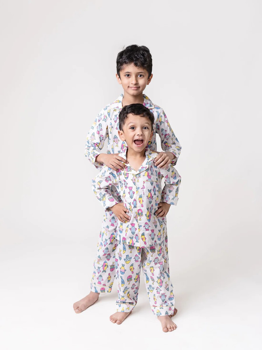 Cotton Night Boy Night Dress Design FUNNY BEAR 100 Cotton Casual