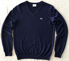 Lacoste mens vintage Navy Blue Wool Crocodile Logo V-Neck Sweater size 4 M 