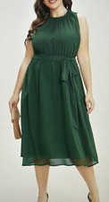 Plain Sleeveless Frill Trim Pocket Belted Mock Neck Dress Size 14L