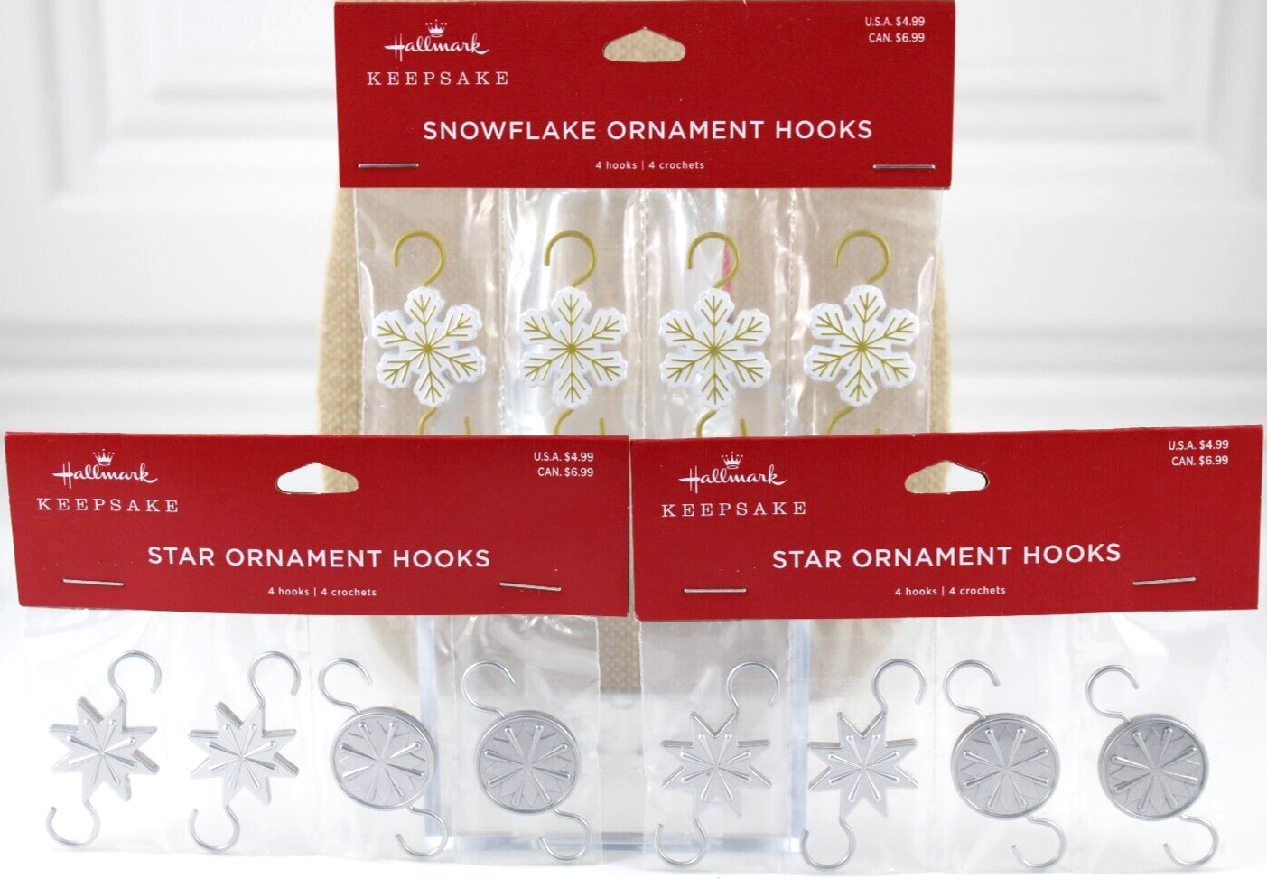Hallmark Christmas Ornament Hooks Lot of 3 Packs Snowflake and Stars