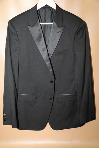 #328 THeory Black Two Button Peak Lapel Tuxedo Jacket Size 44 R - Picture 2 of 4