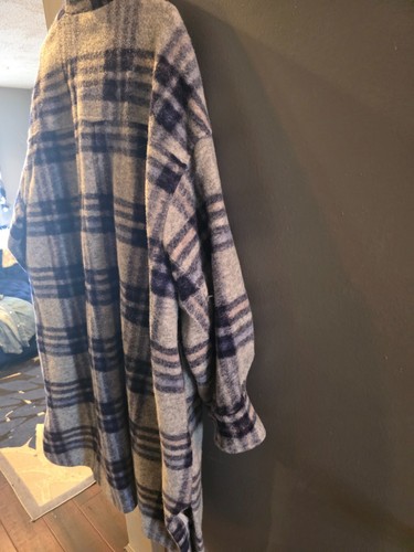 H&M WOMENS PLAID BLUE PRE-OWNED LONG OVERSIZED SHACKET SIZE XXL - Picture 7 of 9