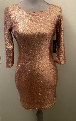 Lulus Delightful Ways Rose Gold Sequin Dress, Mini Bodycon 3/4 Sleeve,  Small | eBay