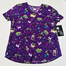 Womens Nightmare Before Christmas Scrub Top Size Large- Halloween