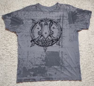Affliction T Shirt Men's M Gray Black Angle Wings Distressed Short Sleeve