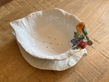 Vintage Keramik Bassano Italien Majolika Blattform Obstschale & Teller