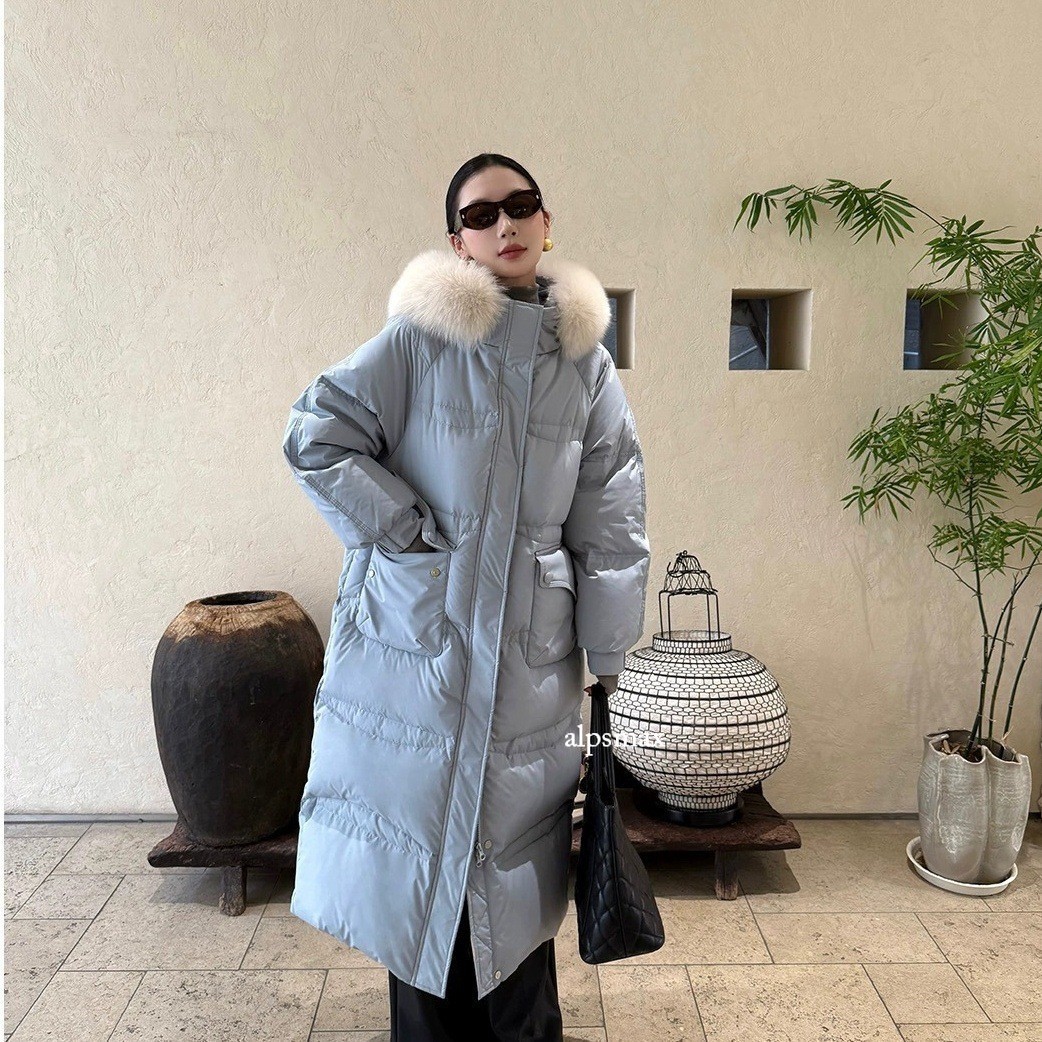 90% White Duck Down Jacket Women's Long Winter New Fox Fur Thicken Loose Jacket