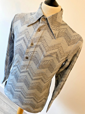 SELTENES Herren 70er DOLCHKRAGEN TAILLIERT MOD GRAU RETRO LANGARM POP OVER HEMD 38''