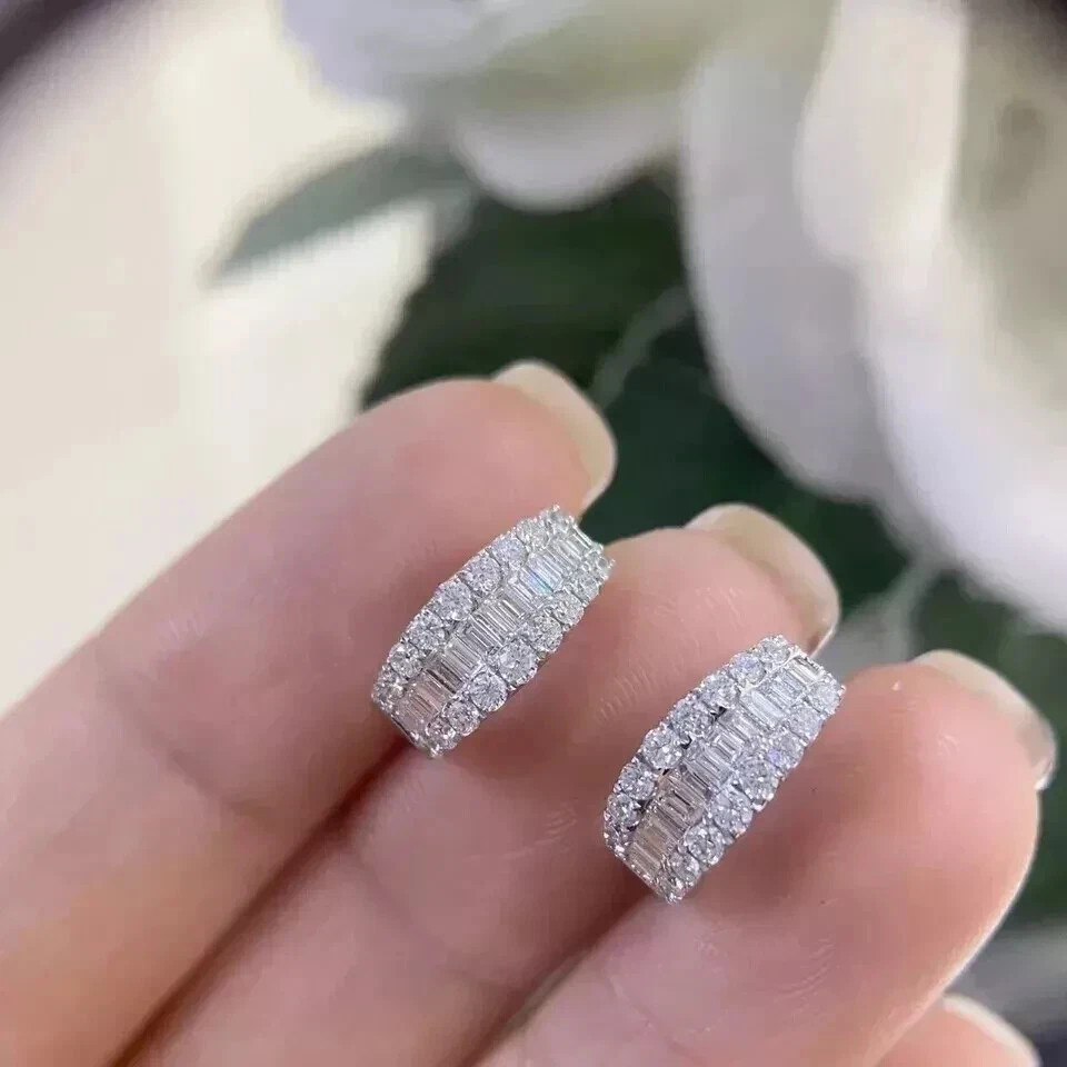 3Ct Baguette Cut Lab Created Diamond Huggie Hoop Earrings 14k White Gold Plated