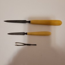 Antique Ivory Pyralin Celluloid Nail File Tools with Tweezers Vanity Set