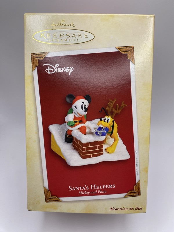 Hallmark Keepsake 2005 Disney Santa's Helpers Mickey Mouse and Pluto-NEW- READ