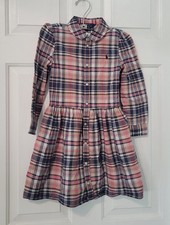 Polo Ralph Lauren Girls Plaid Shirt Dress Size 6 Pink Blue Cotton Long Sleeve