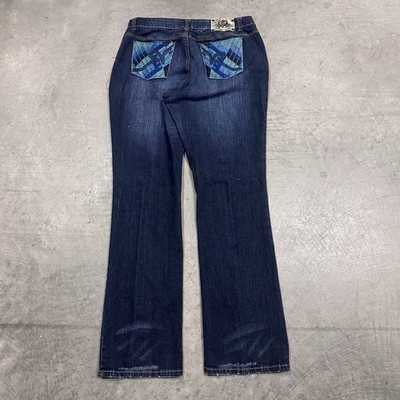 Roca Wear Jeans Womens 18x32 Blue Flared Dark Wash Stretch Embroidered Denim Y2K