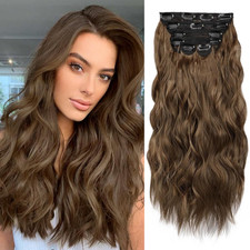 Clip In Synthetic Hair Extensions 6PCS 20 Inch Long Wavy Chestnut Brown Double