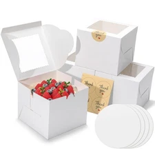 4pcs 6 Inch Cake Boxes with Sticks and Boards for Cookies, Small Cakes, Mini ...