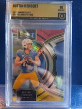 2023 Panini Select - Premier Level Justin Herbert #136 Red &Yellow Prizm Die-Cut