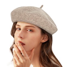 Women Wool Beret Hat French Style Solid Color Warm Slouchy Beanie Cap