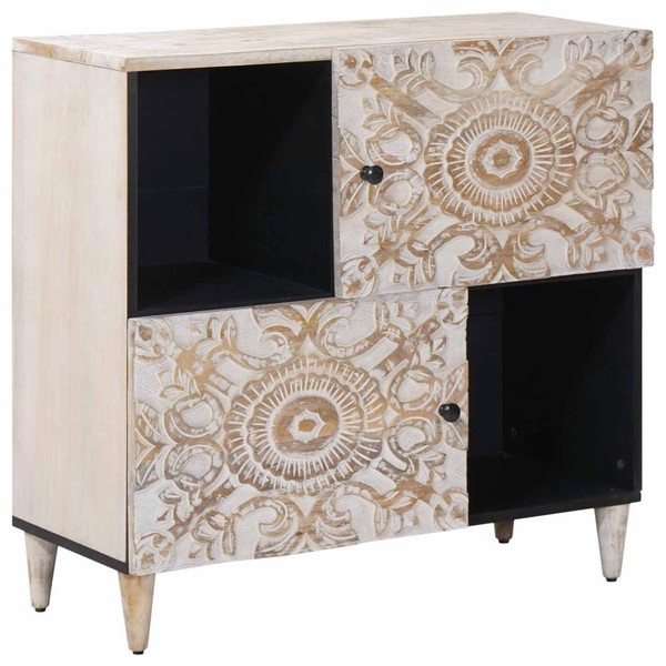 Sideboard Mit Speicher Weiß 80 X 33,5 X 75 Cm Massivholz Mango-image