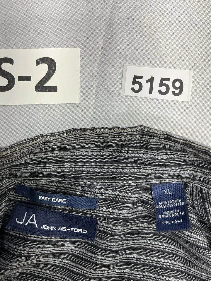 Camisa de vestir para hombre John Ashford de fácil cuidado manga larga XL negra gris botón a rayas Foto 3 de 4